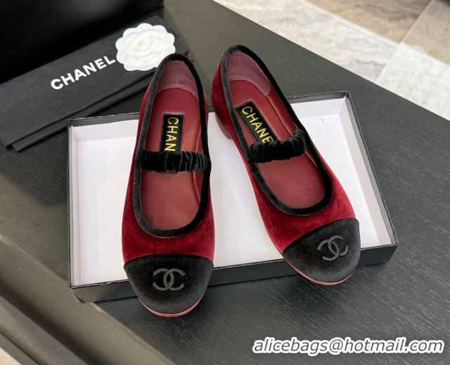 Discount Chanel Velvet Mary Janes Ballet Flats with Bow G46542 Red 2026