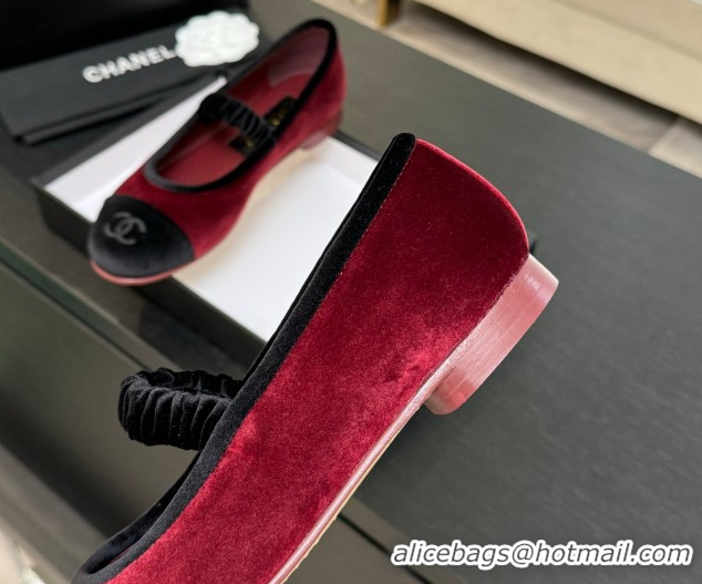 Discount Chanel Velvet Mary Janes Ballet Flats with Bow G46542 Red 2026