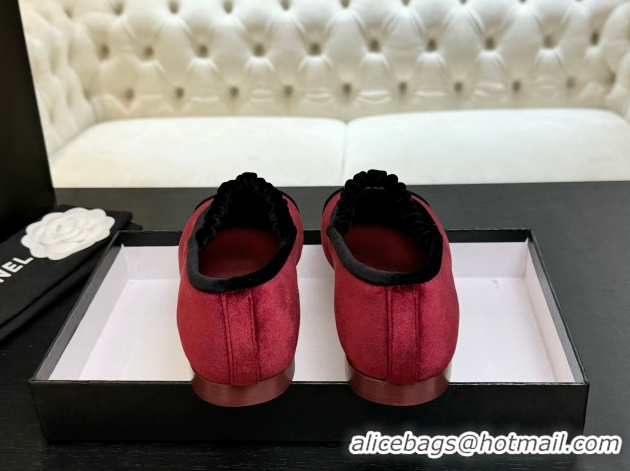 Discount Chanel Velvet Mary Janes Ballet Flats with Bow G46542 Red 2026