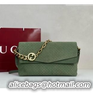 Shop Grade Gucci Large shoulder bag with chain in GG Suede 857362 Sage Green 2026