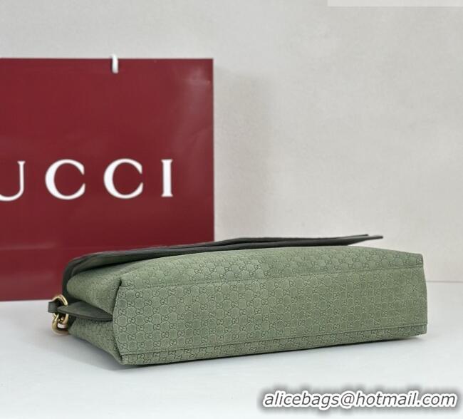 Shop Grade Gucci Large shoulder bag with chain in GG Suede 857362 Sage Green 2026