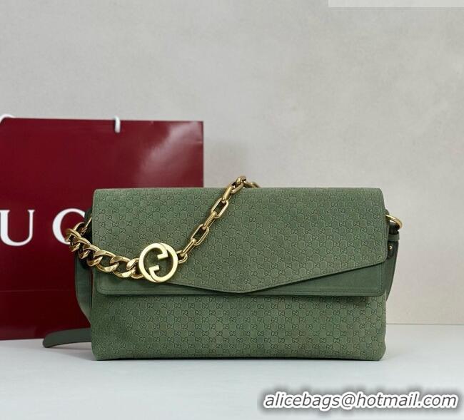 Shop Grade Gucci Large shoulder bag with chain in GG Suede 857362 Sage Green 2026
