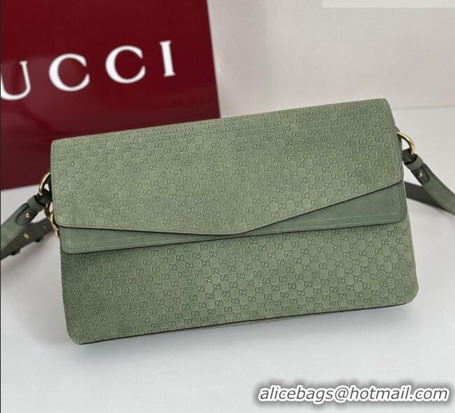 Shop Grade Gucci Large shoulder bag with chain in GG Suede 857362 Sage Green 2026