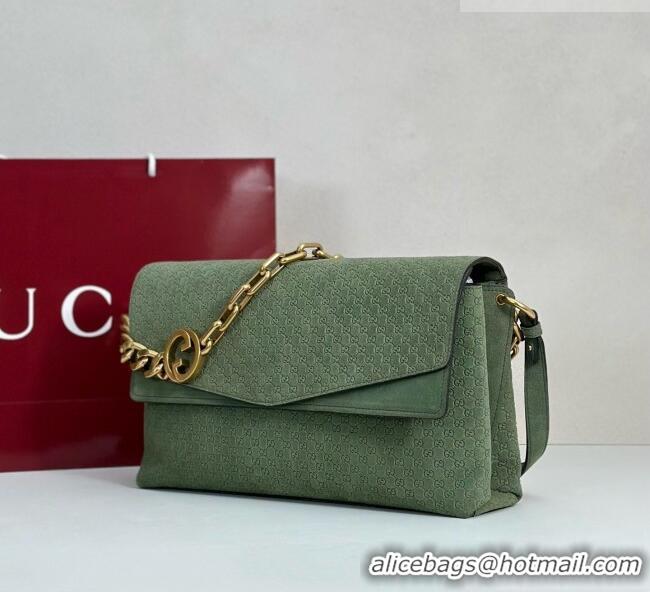 Shop Grade Gucci Large shoulder bag with chain in GG Suede 857362 Sage Green 2026