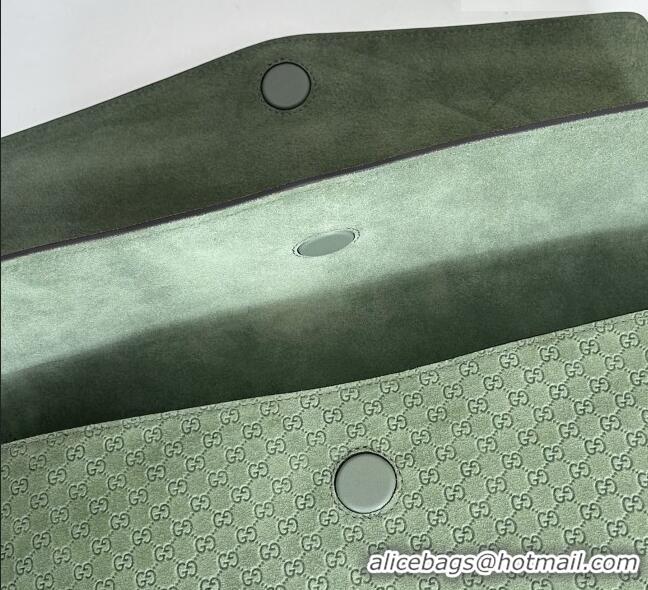 Shop Grade Gucci Large shoulder bag with chain in GG Suede 857362 Sage Green 2026