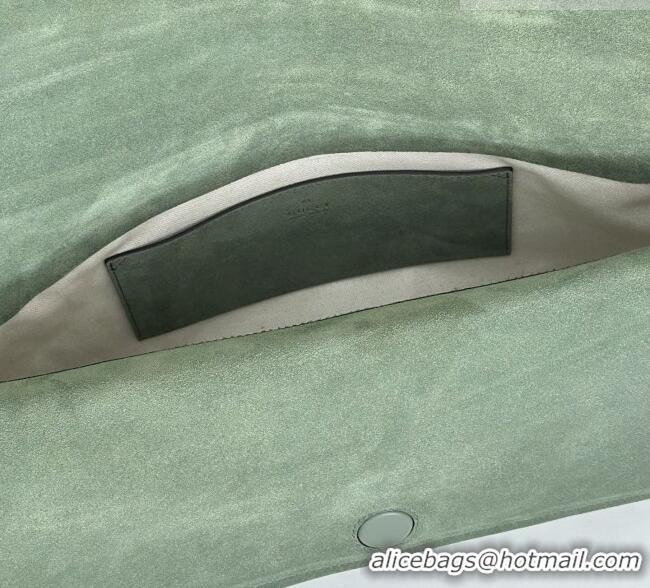 Shop Grade Gucci Large shoulder bag with chain in GG Suede 857362 Sage Green 2026