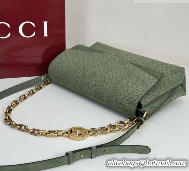 Shop Grade Gucci Large shoulder bag with chain in GG Suede 857362 Sage Green 2026