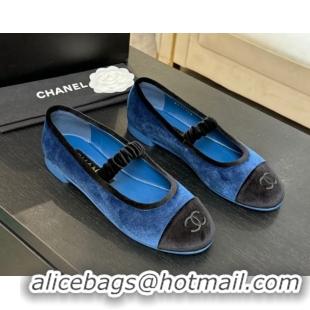 Purchase Chanel Velvet Mary Janes Ballet Flats with Bow G46542 Blue 2026