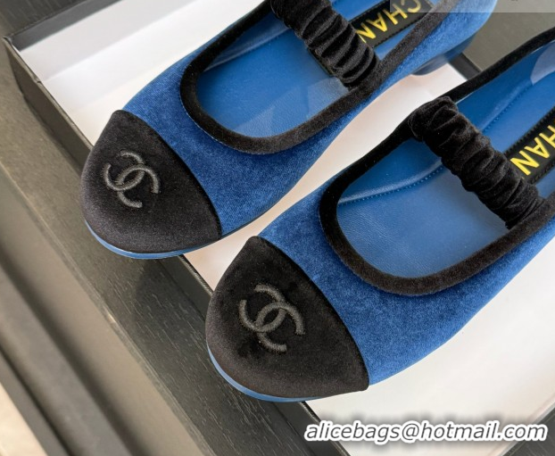 Purchase Chanel Velvet Mary Janes Ballet Flats with Bow G46542 Blue 2026