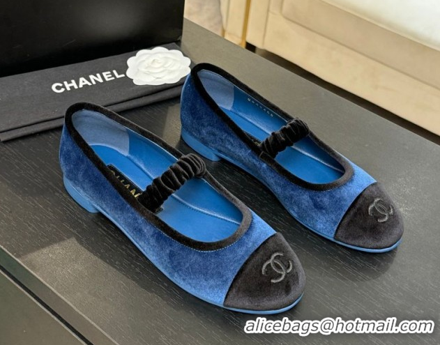 Purchase Chanel Velvet Mary Janes Ballet Flats with Bow G46542 Blue 2026