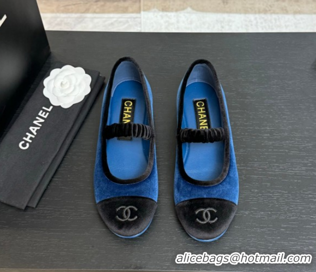 Purchase Chanel Velvet Mary Janes Ballet Flats with Bow G46542 Blue 2026