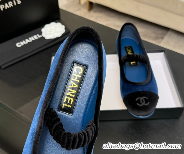 Purchase Chanel Velvet Mary Janes Ballet Flats with Bow G46542 Blue 2026
