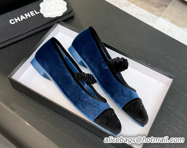 Purchase Chanel Velvet Mary Janes Ballet Flats with Bow G46542 Blue 2026