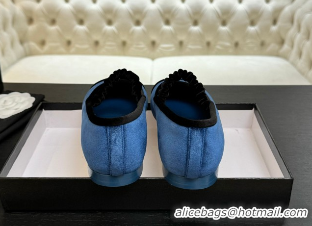 Purchase Chanel Velvet Mary Janes Ballet Flats with Bow G46542 Blue 2026
