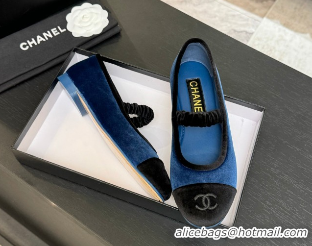 Purchase Chanel Velvet Mary Janes Ballet Flats with Bow G46542 Blue 2026