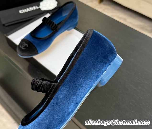 Purchase Chanel Velvet Mary Janes Ballet Flats with Bow G46542 Blue 2026