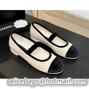 Shop Duplicate Chanel Velvet Mary Janes Ballet Flats with Bow G46542 White 2026