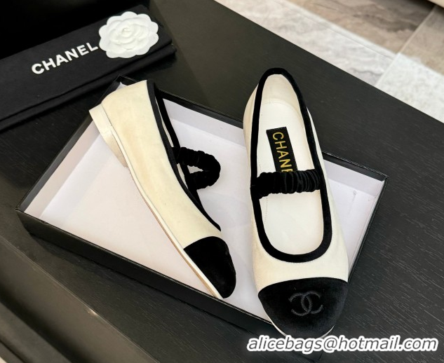 Shop Duplicate Chanel Velvet Mary Janes Ballet Flats with Bow G46542 White 2026