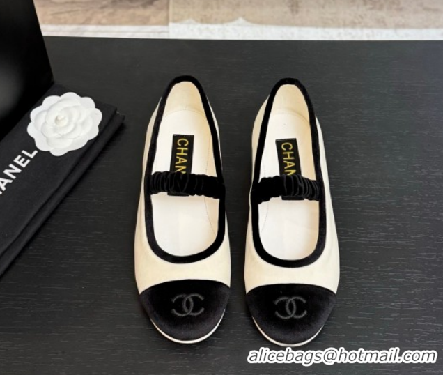 Shop Duplicate Chanel Velvet Mary Janes Ballet Flats with Bow G46542 White 2026