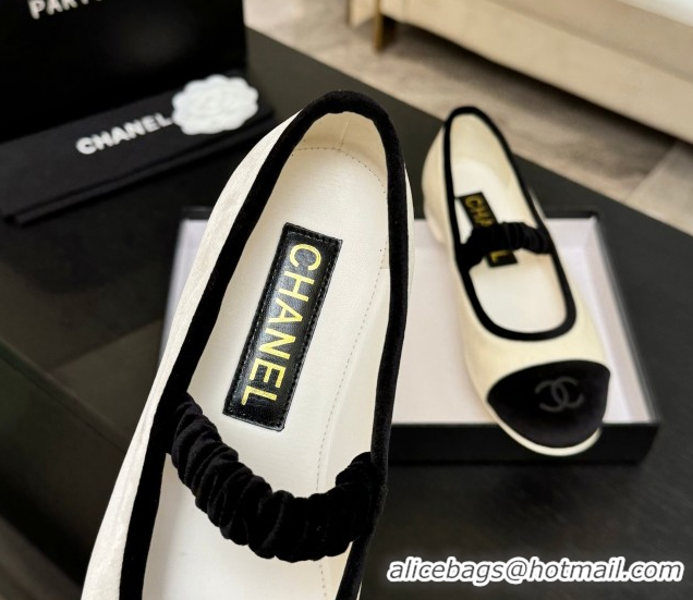 Shop Duplicate Chanel Velvet Mary Janes Ballet Flats with Bow G46542 White 2026