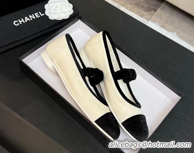 Shop Duplicate Chanel Velvet Mary Janes Ballet Flats with Bow G46542 White 2026