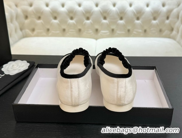 Shop Duplicate Chanel Velvet Mary Janes Ballet Flats with Bow G46542 White 2026