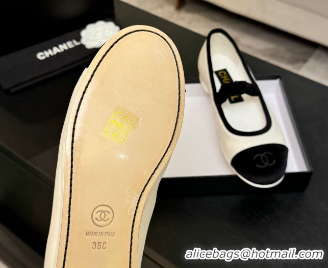 Shop Duplicate Chanel Velvet Mary Janes Ballet Flats with Bow G46542 White 2026
