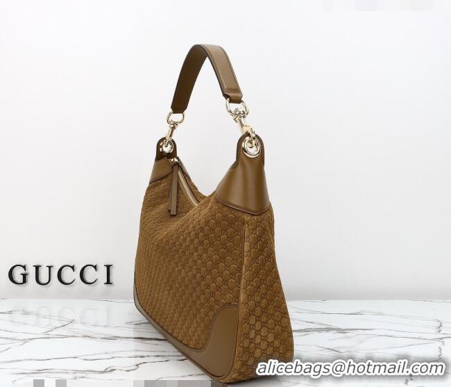 Trendy Design Gucci B medium shoulder bag in Micro GG Suede 855251 Brown 2026