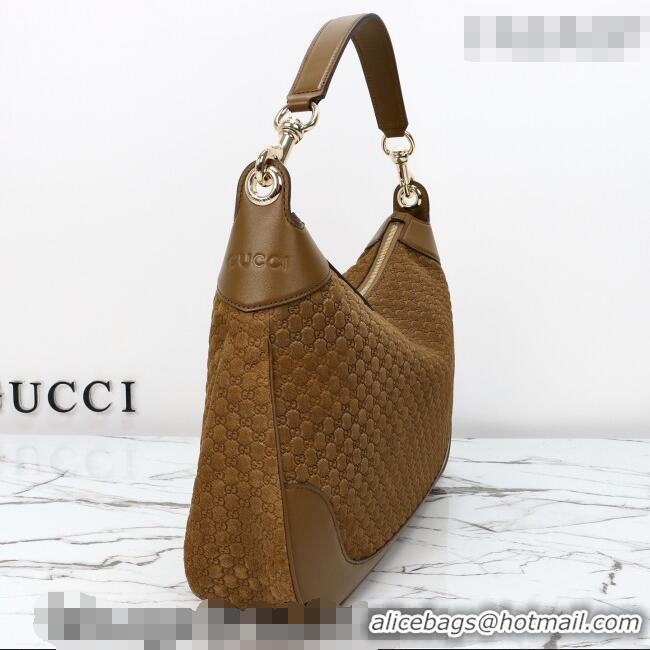 Trendy Design Gucci B medium shoulder bag in Micro GG Suede 855251 Brown 2026
