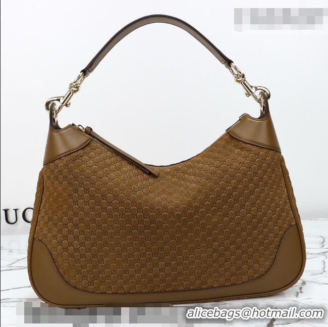 Trendy Design Gucci B medium shoulder bag in Micro GG Suede 855251 Brown 2026