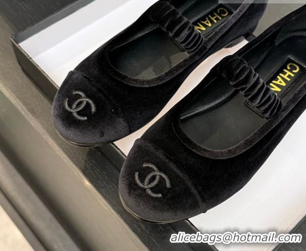 Low Cost Chanel Velvet Mary Janes Ballet Flats with Bow G46542 Black 2026