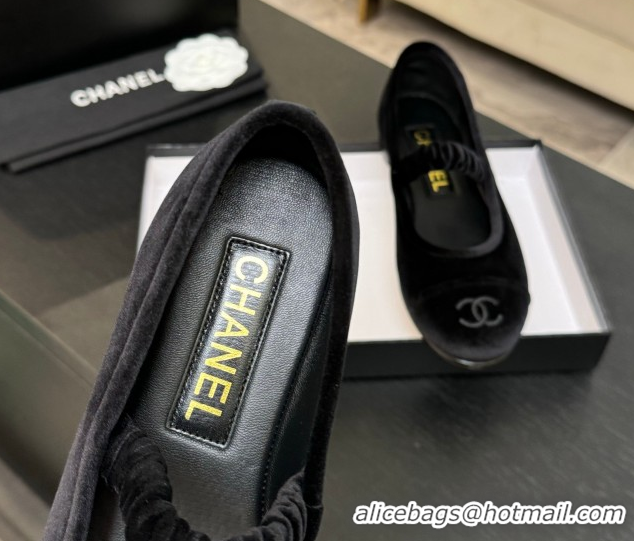 Low Cost Chanel Velvet Mary Janes Ballet Flats with Bow G46542 Black 2026