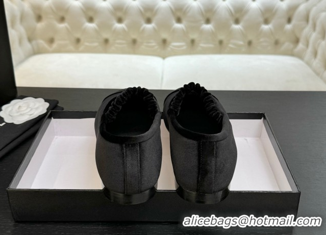 Low Cost Chanel Velvet Mary Janes Ballet Flats with Bow G46542 Black 2026