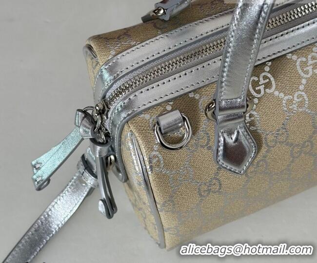Pretty Style Gucci GG Emblem Canvas Small Boston Bag 848889 Silver 2026