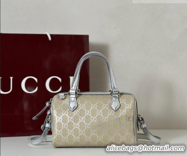 Pretty Style Gucci GG Emblem Canvas Small Boston Bag 848889 Silver 2026