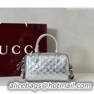 Buy Cheap Gucci GG Emblem Leather Small Boston Bag 848889 Silver 2026