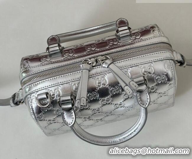 Buy Cheap Gucci GG Emblem Leather Small Boston Bag 848889 Silver 2026