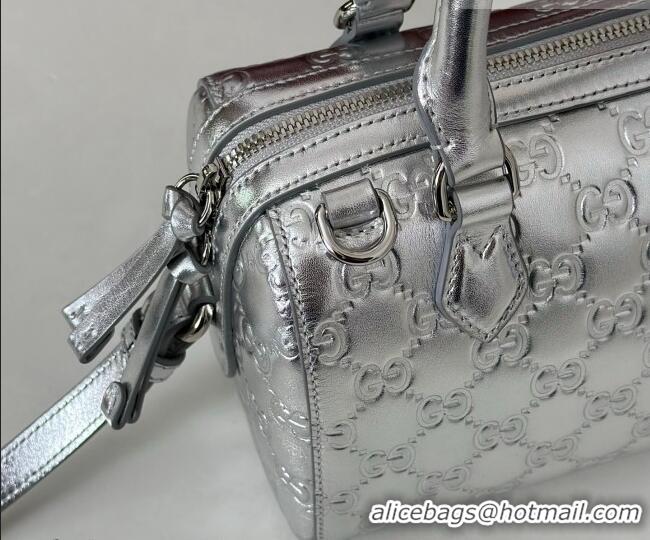Buy Cheap Gucci GG Emblem Leather Small Boston Bag 848889 Silver 2026