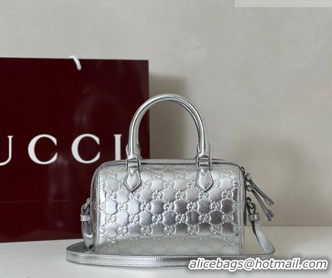 Buy Cheap Gucci GG Emblem Leather Small Boston Bag 848889 Silver 2026