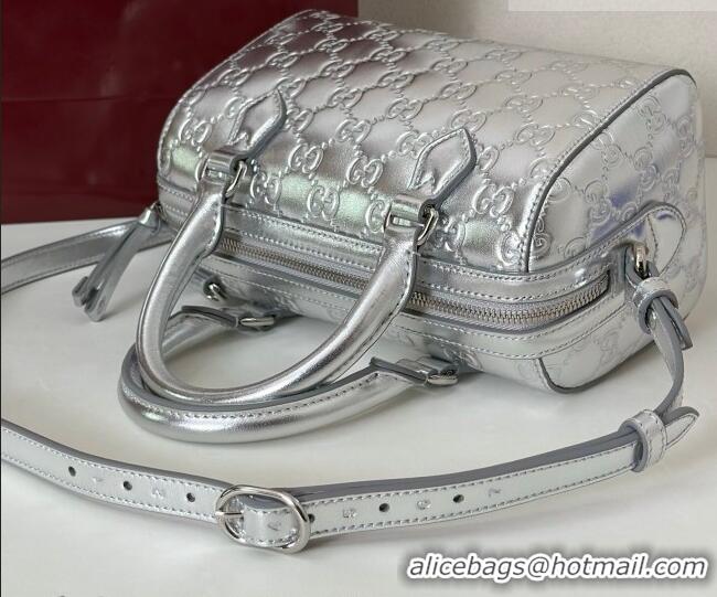Buy Cheap Gucci GG Emblem Leather Small Boston Bag 848889 Silver 2026