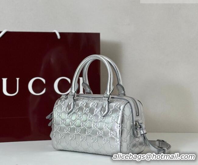 Buy Cheap Gucci GG Emblem Leather Small Boston Bag 848889 Silver 2026