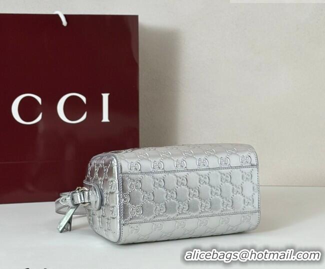 Buy Cheap Gucci GG Emblem Leather Small Boston Bag 848889 Silver 2026