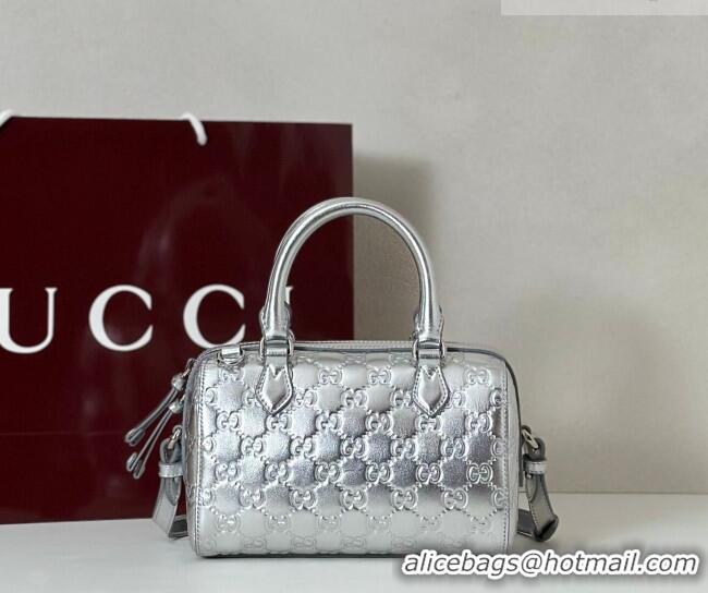 Buy Cheap Gucci GG Emblem Leather Small Boston Bag 848889 Silver 2026