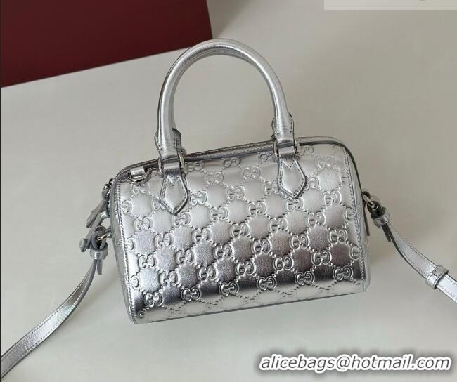 Buy Cheap Gucci GG Emblem Leather Small Boston Bag 848889 Silver 2026