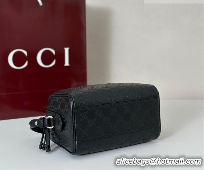 Best Price Gucci GG Emblem Leather Small Boston Bag 848889 Black 2026
