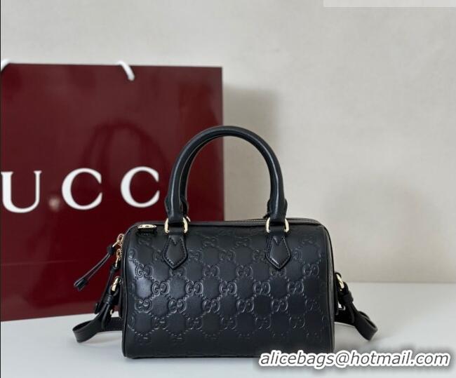 Best Price Gucci GG Emblem Leather Small Boston Bag 848889 Black 2026
