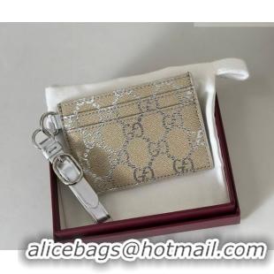 Good Quality Gucci GG Canvas Emblem Card Case Wallet with Strap 819121 Silver 2026
