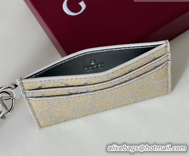 Good Quality Gucci GG Canvas Emblem Card Case Wallet with Strap 819121 Silver 2026