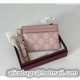 Promotional Gucci GG Canvas Emblem Card Case Wallet with Strap 819121 Light Pink 2026