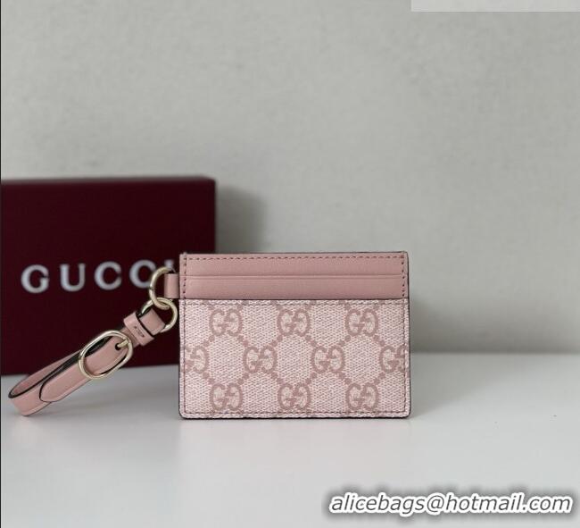 Promotional Gucci GG Canvas Emblem Card Case Wallet with Strap 819121 Light Pink 2026
